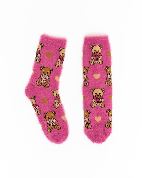 Sock Candy Teddy Bear fuzzy sock cozy pink socks